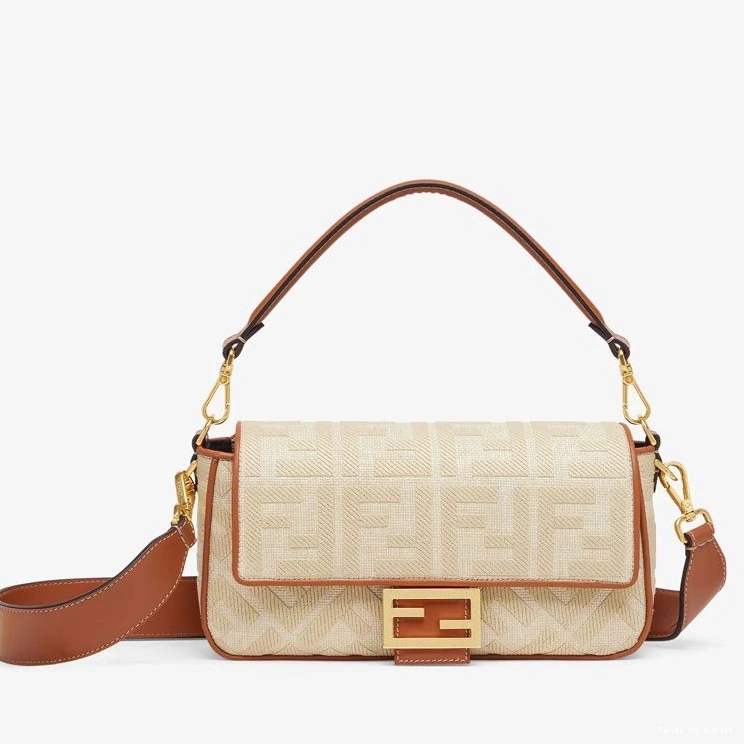 Cheap HOT Motif In Bag Beige FF Medium Fendi Baguette Straw 0814
